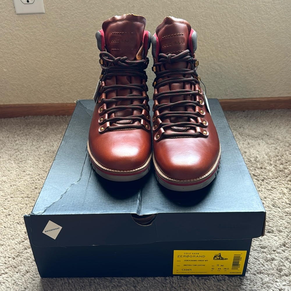 Cole Haan Men's ZeroGrand Waterproof British Tan Leather Hiker Boots size 11 M.